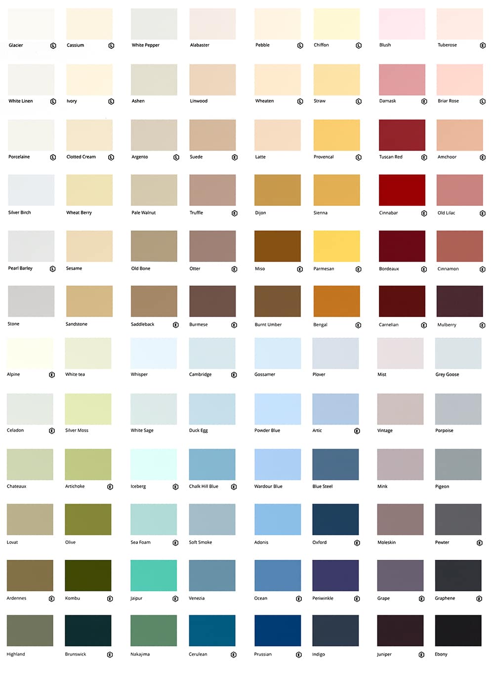 2019 Colour Chart